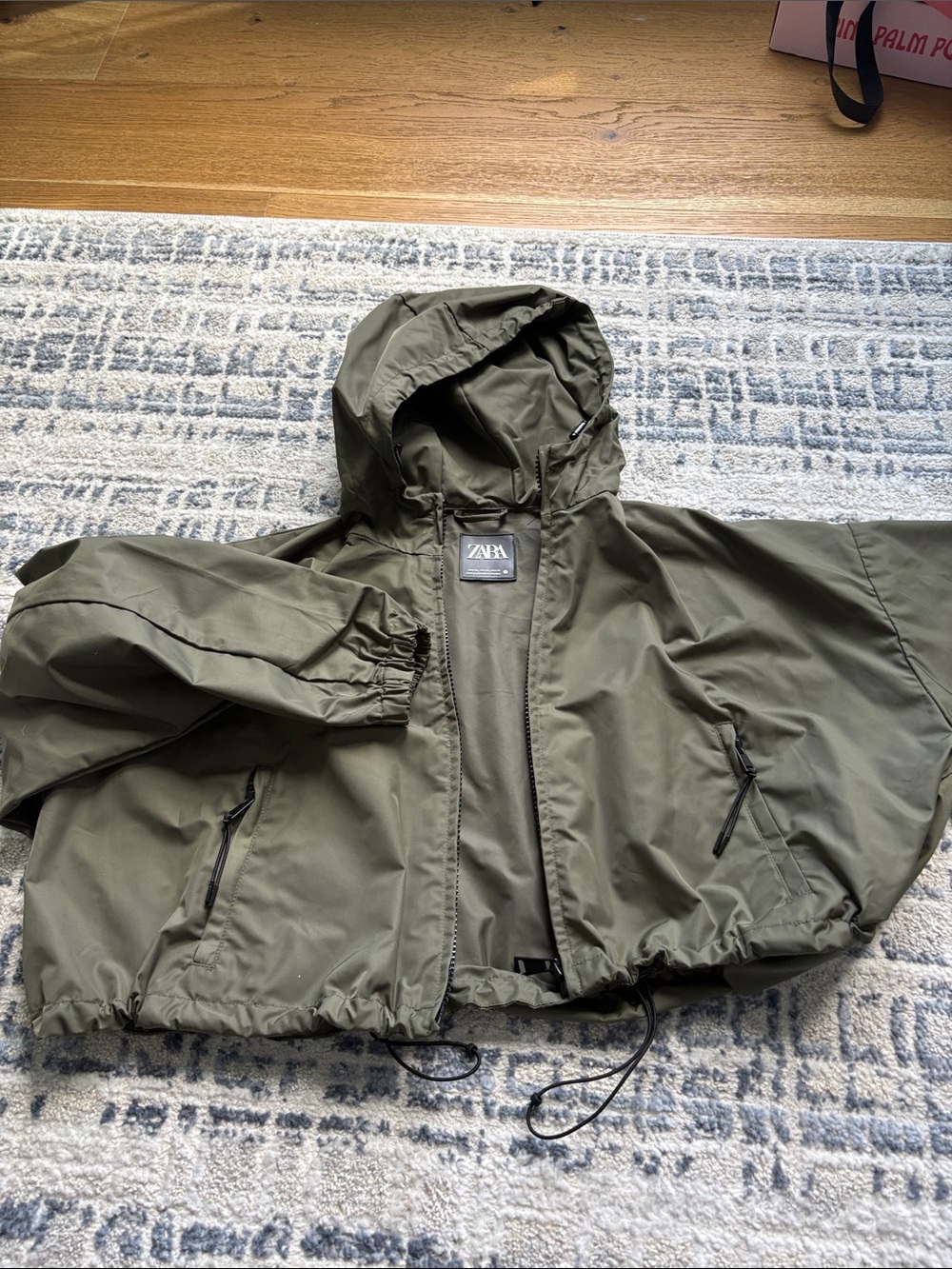 Zara Olive Hooded Cropped Windbreaker Jacket